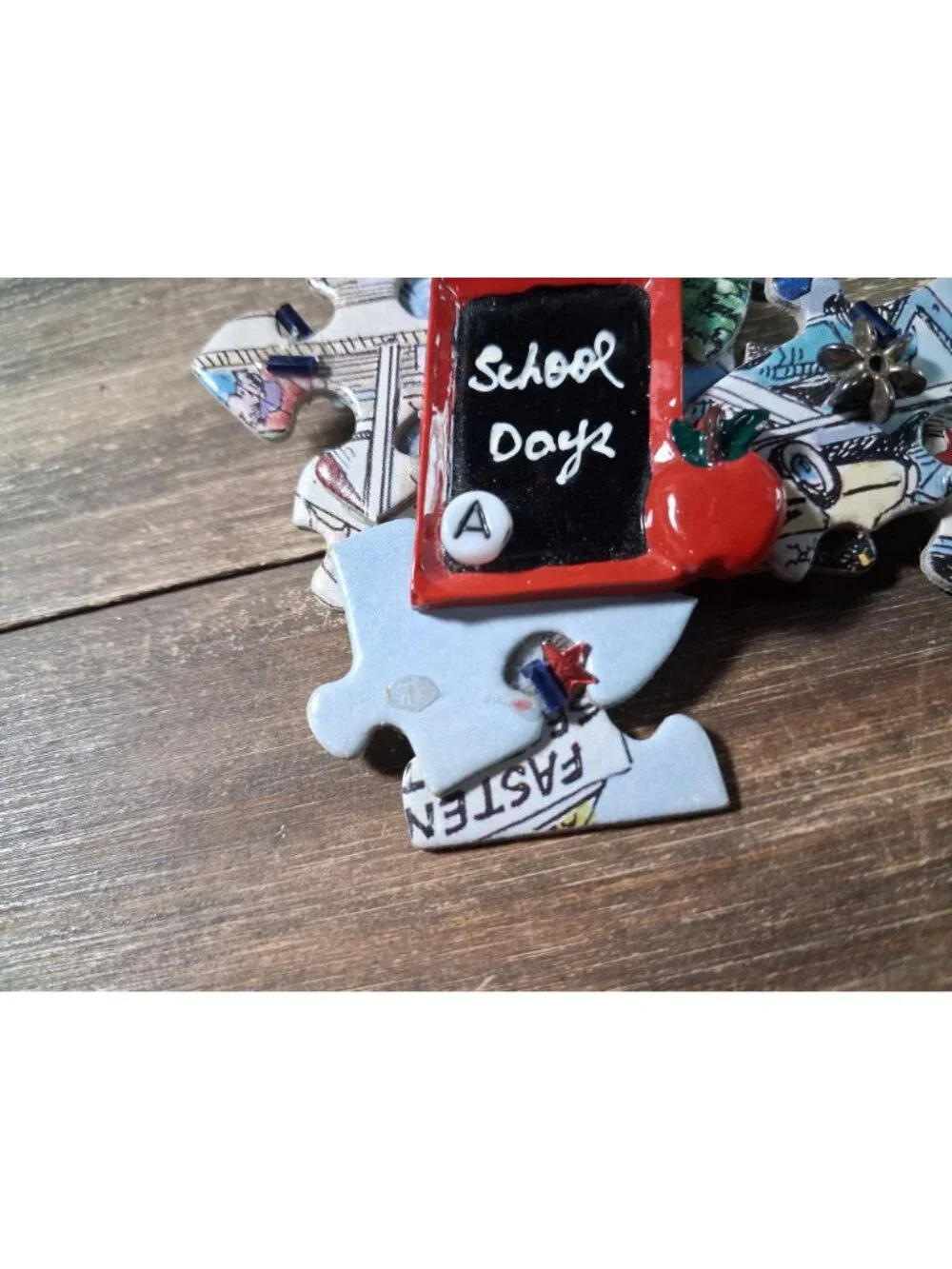 School Days Brooch Pin Teacher Puzzle Black Board Lapel Vest Bag Gear Vintage